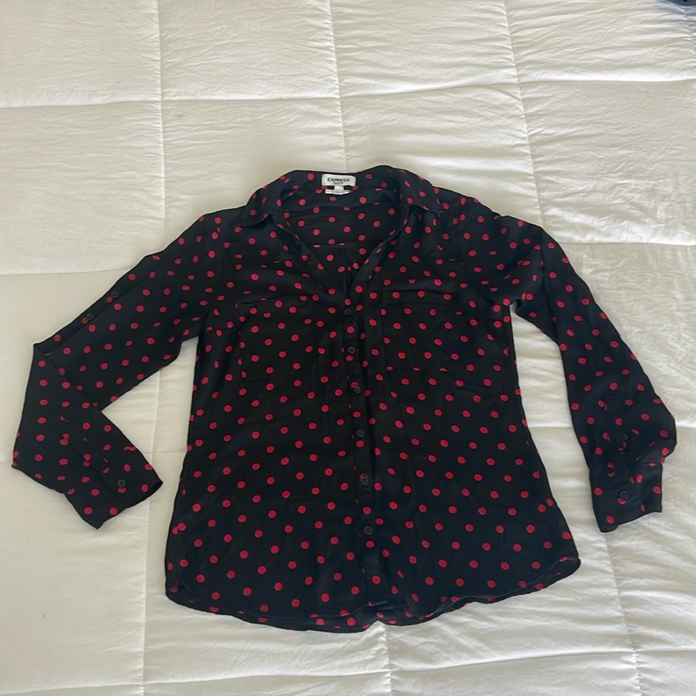 Dress shirt with red polka dots